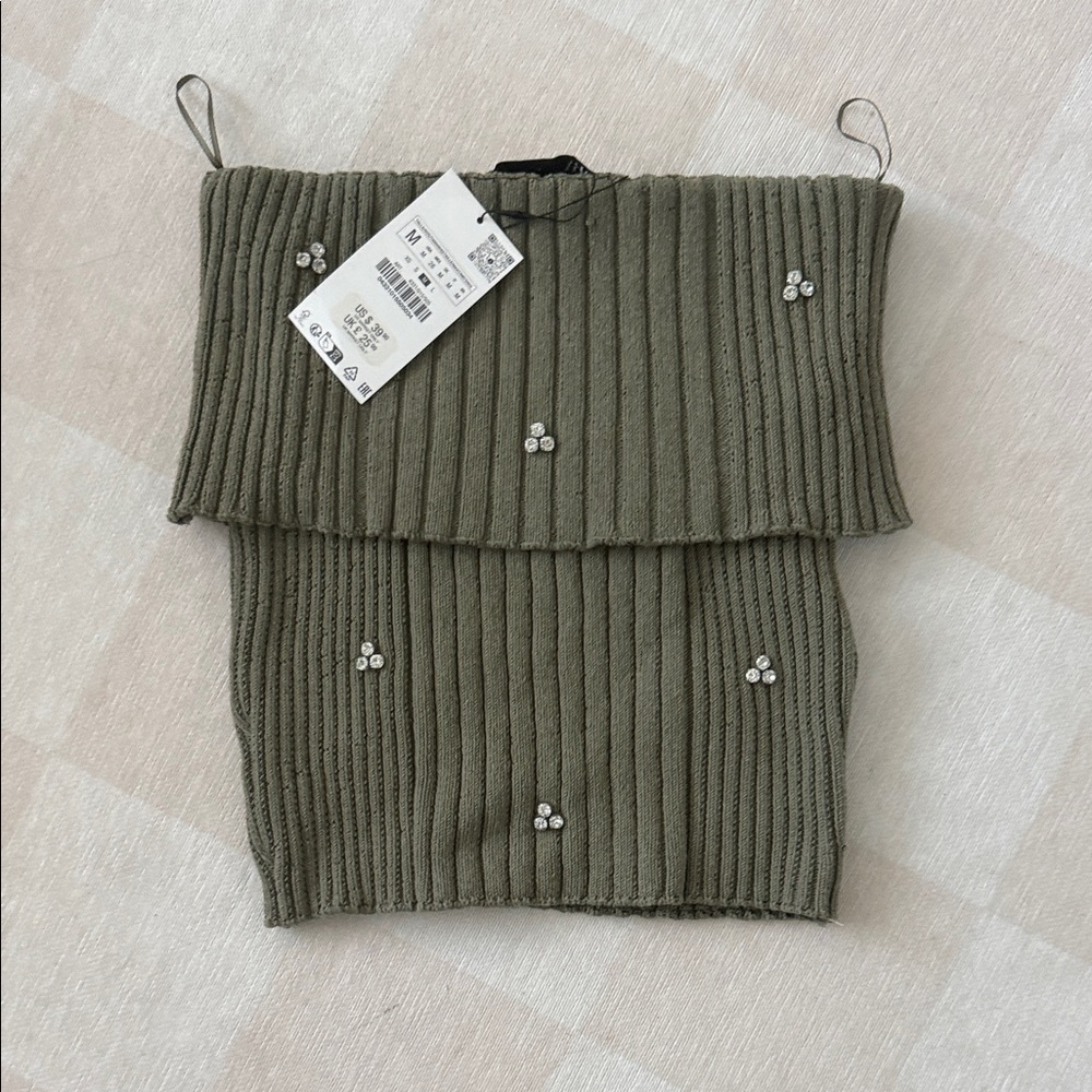 Zara Olive Off-the-Shoulder Sweater